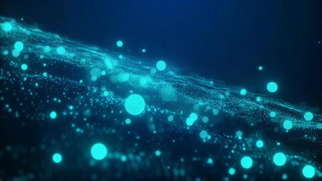 Abstract glowing blue particles wave motion background digital science technology concept