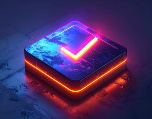 Neon checkmark icon on a glowing square