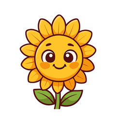 Smiling sunflower cartoon with leaves and stem vector