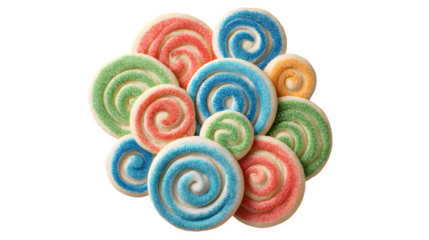 Colorful spiral lollipops, isolated on transparent background