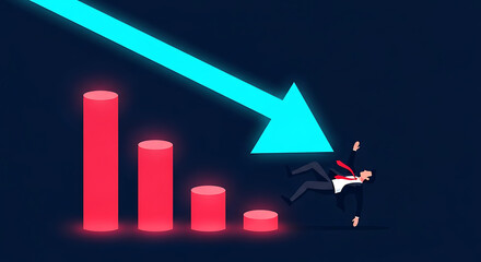 A 3d illustration of a financial business graph with a red arrow showing market growth and an upward line chart sign representing success in investment sales and profit progress