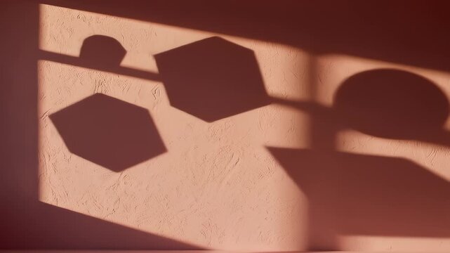 Abstract Shapes Casting Shadows on Textured Wall in an Empty Room
