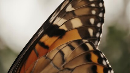 Close-up of a Painted Lady butterfly wing with intricate patterns and vibrant colors.