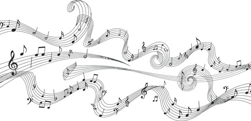 Abstract Musical Notes and Staff Lines Woven into a Dynamic Visual Composition