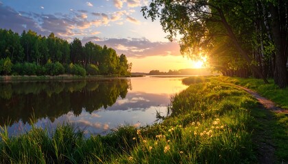 Serene Sunrise River Landscape.