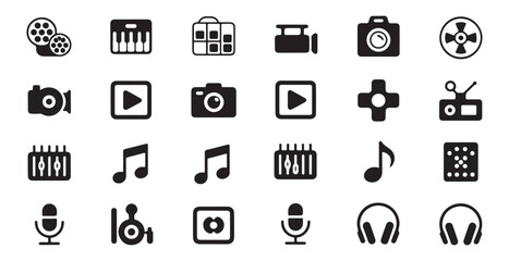 Fototapeta premium Collection of audio player interface elements with sound waves and control buttons