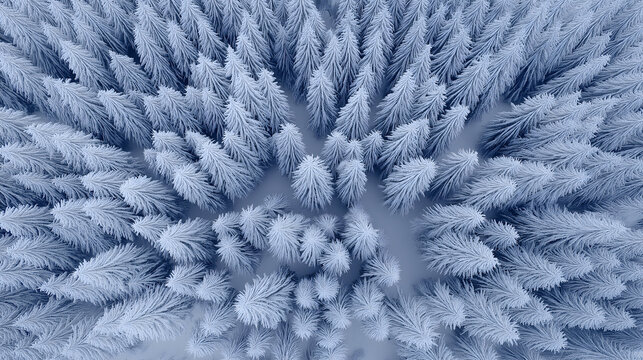 Top-down-Drohnenaufnahme von schneebedeckten Nadelb&auml;umen nach einem Wintersturm &ndash; winterliche Waldlandschaft aus der Vogelperspektive