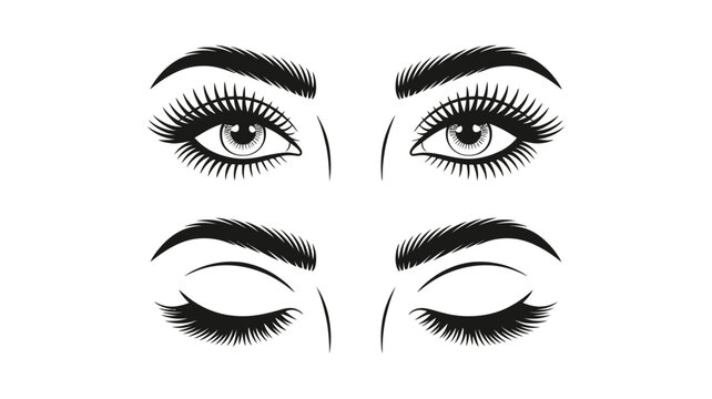Open and closed female eyes with long eyelashes and perfectly shaped eyebrows