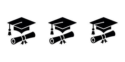 Graduation Cap and Diploma Icon Vector. Academic Achievement and College Success Symbol