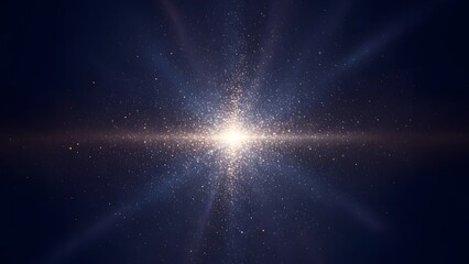 A celestial body shines brightly in the dark space, radiating light and energy from its center, a star explosion is visible, surrounded by darkness and stardust