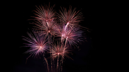 Vibrant fireworks explode brilliantly against the inky blackness of the night sky, creating a dazzling display of light and color du a festive celebration.