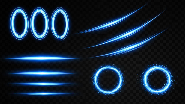 Blue neon light effects and abstract energy circles - Powered by Adobe