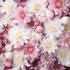 Elegant Top View of Pink and White Dahlia Flowers Pattern, Floral Background for Spring and Wedding Stationery