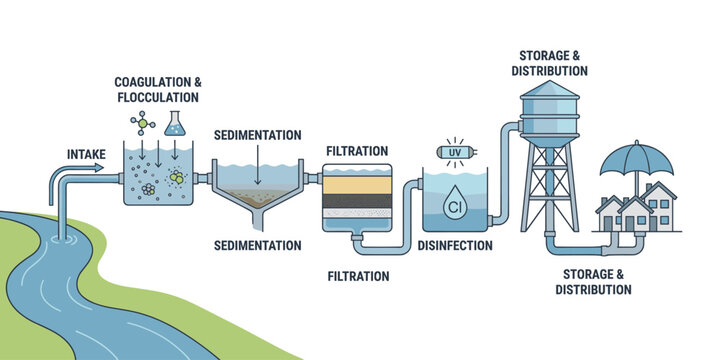 Water treatment process diagram cleaning drinking water