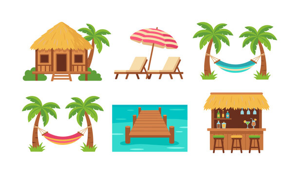 Relaxing tropical vacation elements for summer travel