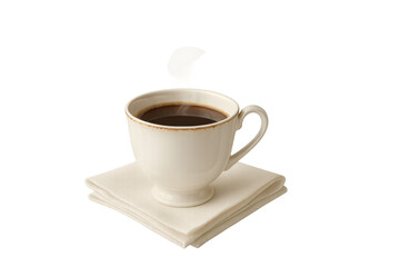 Obraz premium Steaming hot coffee cup on a folded napkin, offering a refreshing morning beverage or work break