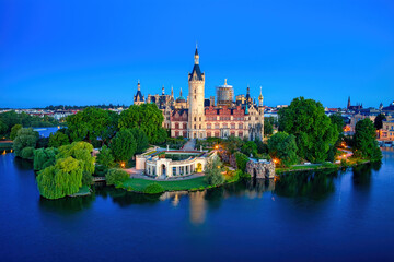  Schwerin Castle and the view of the marina in Schwerin's Turkey
