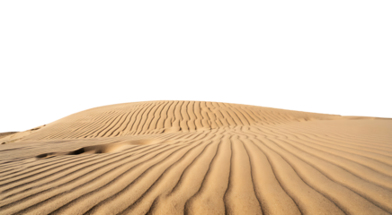 Vast desert landscape featuring undulating sand dunes with distinct wind-swept ripples, creating a serene and expansive natural scene