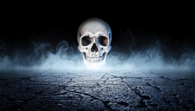 Spooky Human Skull in Fog on Dark Background 2026