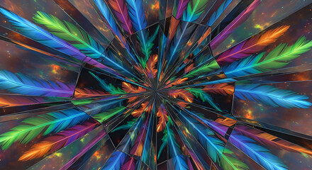 Fototapeta premium Vibrant colorful feathers exploding in dynamic abstract art