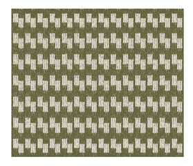 A close-up view of an olive green woven fabric featuring a beige geometric repeating pattern isolated on transparent background