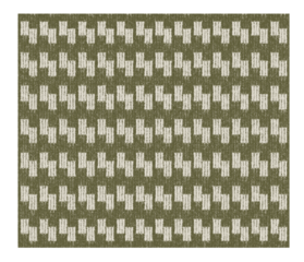 A close-up view of an olive green woven fabric featuring a beige geometric repeating pattern isolated on transparent background