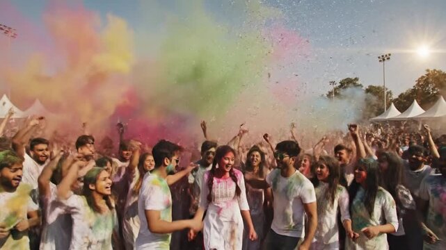 Holi Celebration Crowd Enjoying Color Play Together
