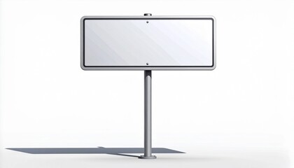 Obraz premium Blank white road sign with metal frame on a pole, isolated on white background with shadow. Empty signboard for text or message, 3D rendering.