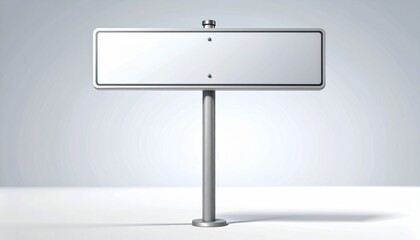 Obraz premium Blank white road sign on a pole, isolated on a light background with copy space. Empty street sign for custom text or symbols.