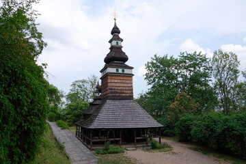 Wooden orthodox Carpathian Ruthenian Church of the Saint Michael Archangel at Kinsky Gardens, Petrin, Prague, Czech Republic