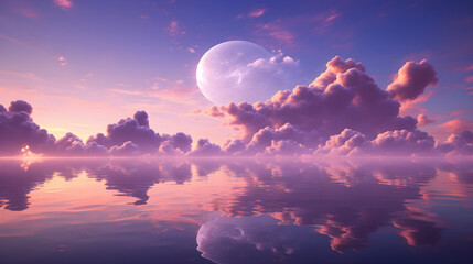 Magical purple cloud hanging above a calm ocean at sunset