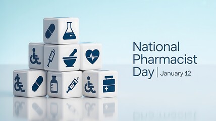 Celebrating national pharmacist day with medical icon blocks