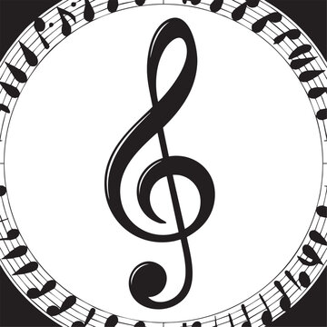 Elegant treble clef framed by musical notes, creating classic music symbol for composers