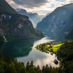 Serene Norwegian Fjord Landscape.