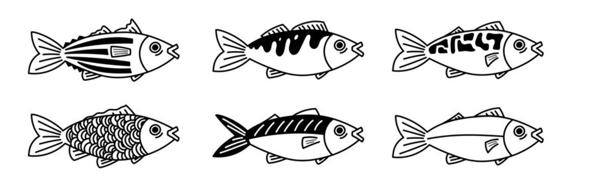 fish art with pattern doodle hand drawing sketch salmon
