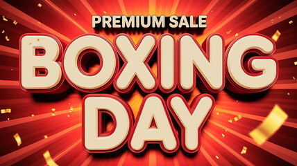 Festive boxing day premium sale banner with 3d text and confetti