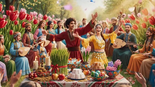 Nowruz Spring Festival Illustration Showing Joy and Renewal