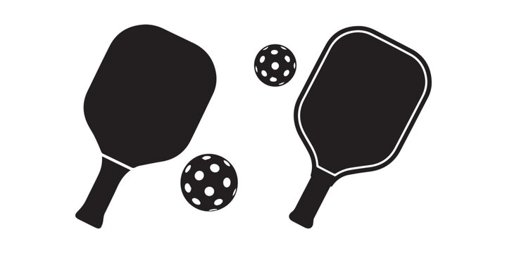 Pickleball paddle with ball flat vector icon for sports apps and websites. vector illustration on transparent background, Pickleball paddle and ball Silhoutte isolated on white background.