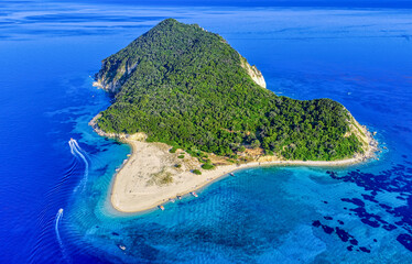 Aerial view from above looking down towards Marathonisi beach, Zakynthos 2025 