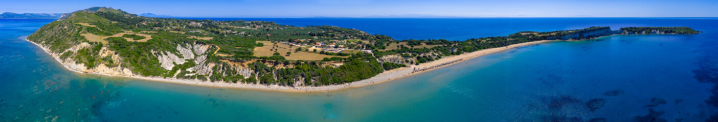 Aerial view from above looking down towards Marathonisi beach, Zakynthos 2025 