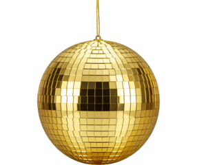 Sparkling Golden Disco Ball Ornament Isolated on Light or Transparent Background PNG for Party and Holiday Celebration