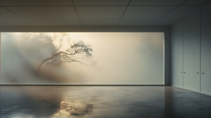 Soft mist leaking light in quiet reflective room