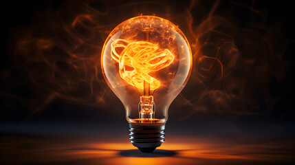 Sparkling orange lightbulb composed of glowing filament lines