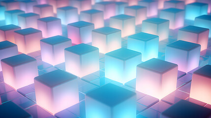 Sparkling pastel cubes arranged in rows with glowing lights