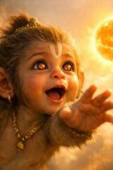 Baby Hanuman Reaching for the Sun, Mythological Indian Folklore