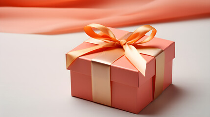Square gift box in orange with pink ribbon and blank tag