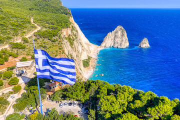 Aerial photos of the famous Mizithres Rocks and the beach in Keri, Zakynthos 2025