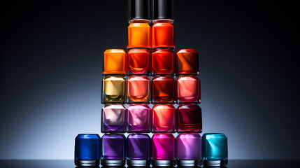 Vibrant Stack of Glossy Nail Lacquers in Rainbow Arrangement