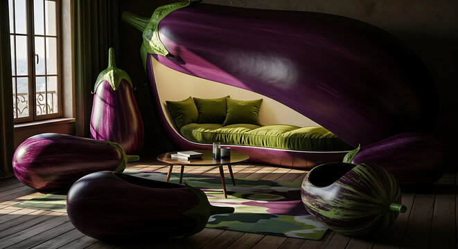 Giant eggplant furniture fantasy room