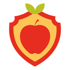Apple inside shield emblem design with vibrant red and yellow colors